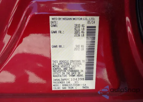 2015 Nissan Altima 2.5 S из США, поврежденный, VIN 1N4AL3AP6FC104398